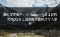 黑料深度揭秘：heiliaowang风波背后，大V在粉丝见面会的角色极其令人意外