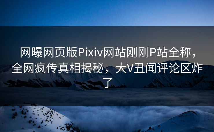 网曝网页版Pixiv网站刚刚P站全称，全网疯传真相揭秘，大V丑闻评论区炸了
