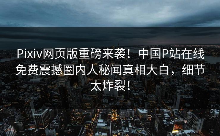 Pixiv网页版重磅来袭！中国P站在线免费震撼圈内人秘闻真相大白，细节太炸裂！