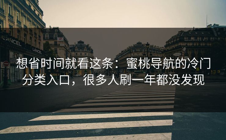 想省时间就看这条：蜜桃导航的冷门分类入口，很多人刷一年都没发现
